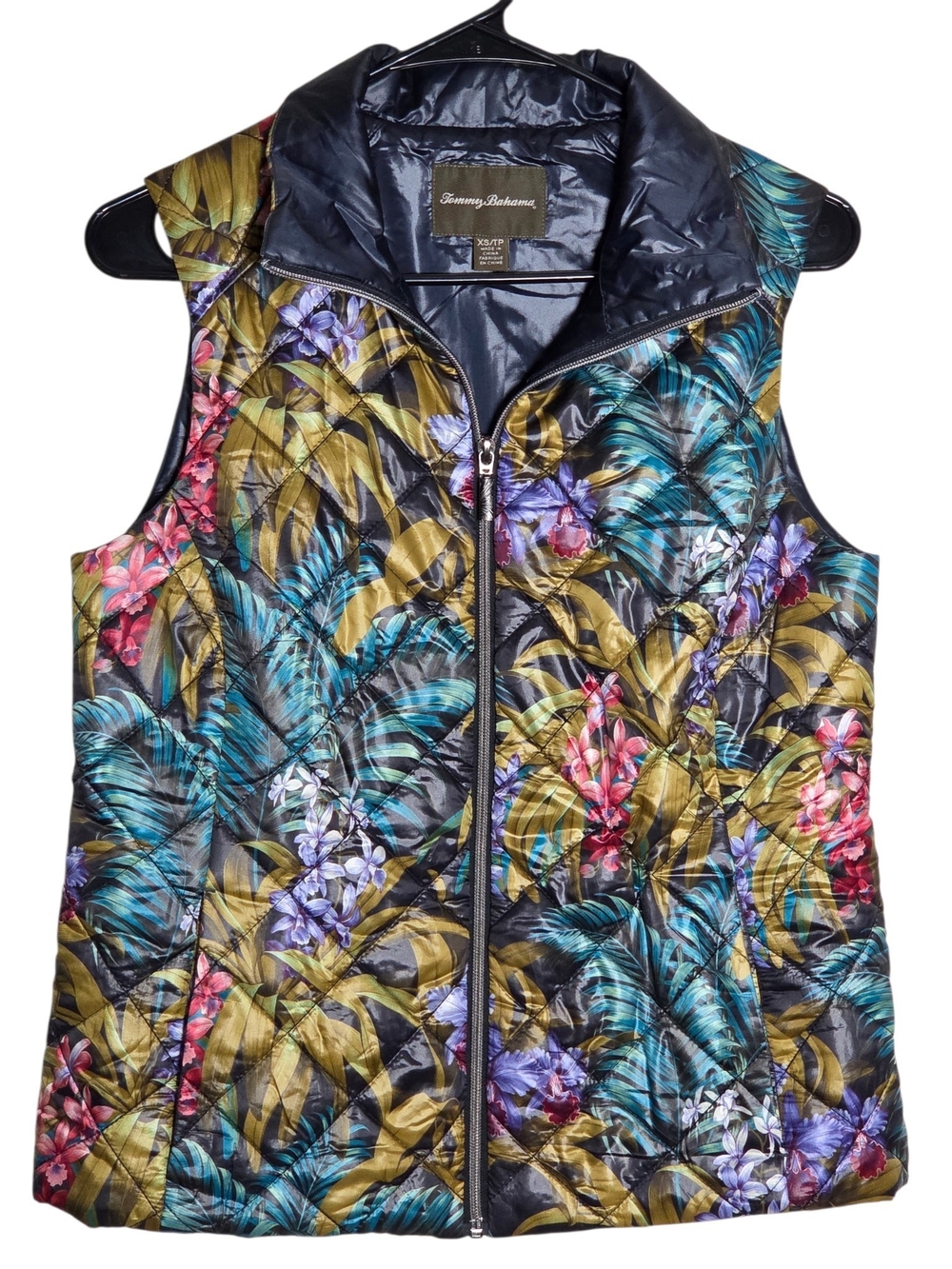 Tommy Bahama Floral Quilted Zip Front Puffer Vest XS